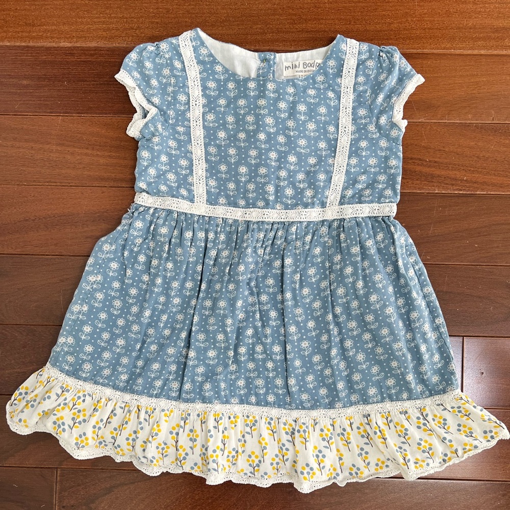 Mini Boden Girls 2-3Y Blue Floral Dress